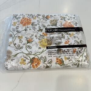 Vintage No Iron Twin Flat Sheet JCPenney Percale Floral Brown Orange White NEW